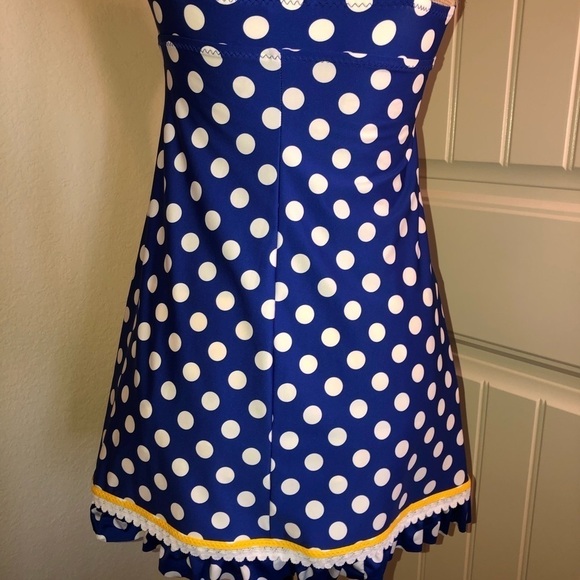 Rare Betsey Johnson Swim Dress/ Coverup in Blue White & Yellow Polka Dot Sz S - Picture 8 of 8